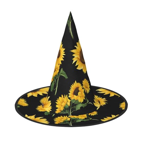 Hexenhut Damen spire spitze faltbare Kappe für Halloween Party Dekoration, 1 Stück - Sonnenblume Blühende Blumen Pflanzen Schwarz und Gelb von YBAOFU