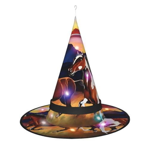 YBAOFU 1 Stück Hexenhut für Damen, spire Spitzmütze mit LED-Beleuchtung für Halloween-Partydekoration, 1 Stück - Running Horses von YBAOFU