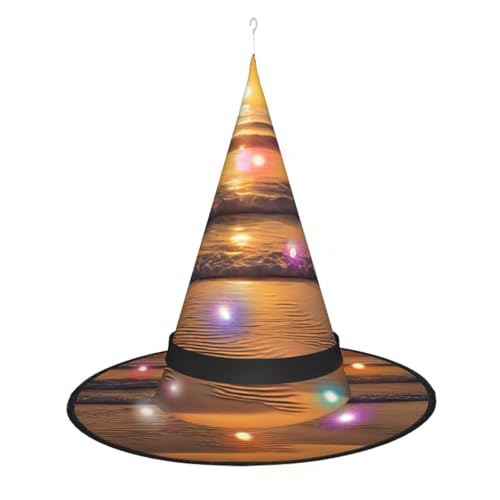 YBAOFU Damen Hexenhut spire Spitzmütze mit LED Beleuchtung für Halloween Party Decor 1 STÜCKE - Sonnenuntergang Strand von YBAOFU