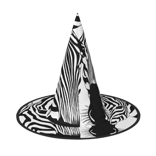 YBAOFU Damen Hexenhut spire spitze faltbare Kappe für Halloween-Partydekoration, 1 Stück - Abstraktes Zebra mit Tieren von YBAOFU