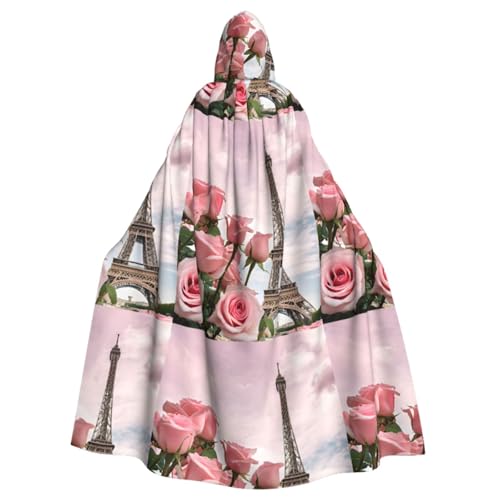 YBAOFU Halloween Zauberer Hexe Kapuzenmantel Umhang Weihnachten Hoodies Umhang Cosplay für Erwachsene Männer Frauen Urlaub Gastgeschenke Partyzubehör Kleider Kleidung Kostüm – Eiffelturm Rose Blume von YBAOFU