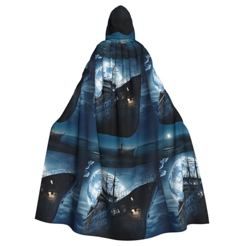 YBAOFU Halloween Zauberer Hexe Kapuzenmantel Umhang Weihnachten Hoodies Umhang Cosplay für Erwachsene Männer Frauen Urlaub Gastgeschenke Partyzubehör Kleider Kleidung Kostüm – Pirat Segelboot Vollmond von YBAOFU