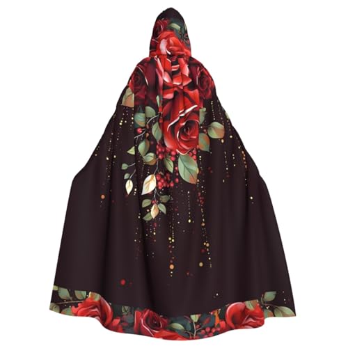 YBAOFU Halloween Zauberer Hexe Kapuzenmantel Umhang Weihnachten Hoodies Umhang Cosplay für Erwachsene Männer Frauen Urlaub Gastgeschenke Partyzubehör Kleider Kleidung Kostüm – Rote Rose Floral von YBAOFU