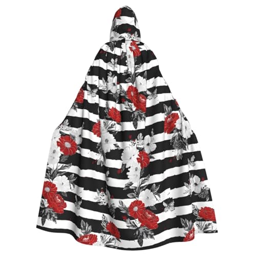 YBAOFU Halloween Zauberer Hexe Kapuzenmantel Umhang Weihnachten Hoodies Umhang Cosplay für Erwachsene Männer Frauen Urlaub Gastgeschenke Partyzubehör Kleider Kleidung Kostüm – Schwarz Weiß Streifen von YBAOFU