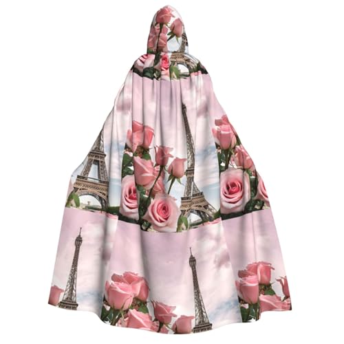 YBAOFU Halloween Zauberer Hexe Kapuzenmantel Umhang Weihnachten Hoodies Umhang Cosplay für Mode Männer Frauen Urlaub Gastgeschenke Partyzubehör Kleider Kleidung Kostüm – Eiffelturm Rose Blume von YBAOFU