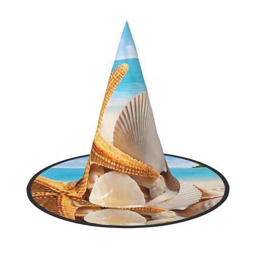 YBAOFU Hexenhut Damen spire spitze faltbare Kappe für Halloween Party Dekoration - Seashell Beach von YBAOFU