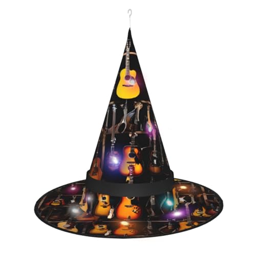 YBAOFU Hexenhut für Damen, Spitzkappe mit LED-Lichtern, für Halloween-Party-Dekoration, 1 Stück, Gitarren-Muster von YBAOFU