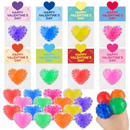 24 Packungen Valentinstag Herz Stressbälle mit Karten, Stressabbau Squeeze Balls Fidget Toys Bulk Valentinstag Party Favor Supplies, Valentine Exchange Geschenke, Valentine Classroom Preise von YBSOP