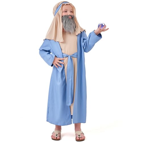 YCBMINGCAN Kinder Halloween Kostüme Araber Opa Mittlerer Älterer Kleidung 3PC Anzug Baby Hemd Junge (Blue, 10-12 Years) von YCBMINGCAN