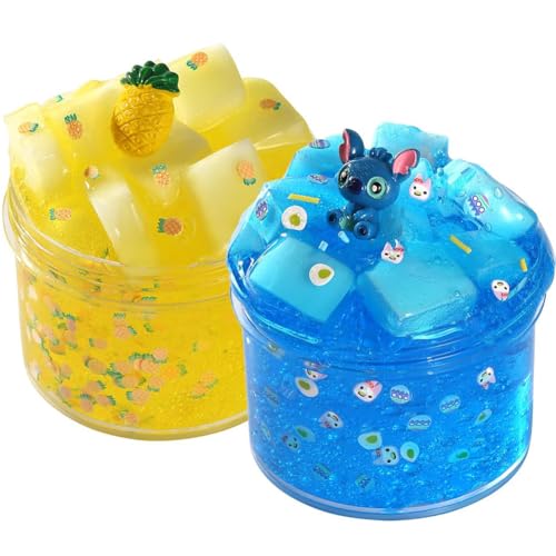 2 StüCk Crystal Slime Kit,Super Soft Crystal Mud Toy,Blau Puppen and Ananas ClaySuper Soft Crystal Slime Toy,for Kids Party Favors and School Education,Stress Relief Toy for Girls and Boys von YCFAIIKG