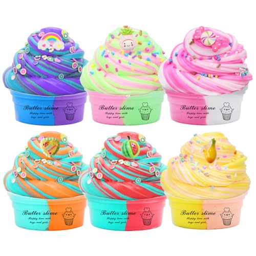 6 Pcs Fluffy Wolke Schleim,Eiscreme Butter Slime Set,Spielzeug Duftende Clay,Soft and Stretchy Mud,DIY Slime Kit for Kids Party Favour,Geschenk Zum Stressabbau Für Jungen Und Mädchen von YCFAIIKG