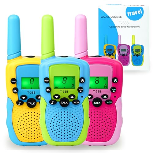 YCFUN 3er-Pack Walkie Talkie Kinder - 8-Kanal-2-Wege-Radio mit VOX-Funktion und LED-Taschenlampe, 3 Meilen Reichweite für Outdoor-Abenteuer Wandern und Indoor, Kinderspielzeug für 3-12 Jahren von YCFUN