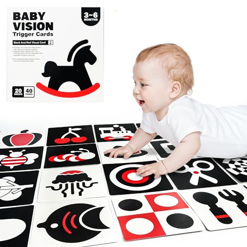 YCFUN Kontrastkarten Baby - 3-6 Monate Kontrastbuch Baby Spielzeug Schwarz und Rot Neugeborenen Gehirn Entwicklung, Visuelle Stimulation Lernen 40 Seiten 5,5'' x 5,5'' Pädagogisches Geschenk von YCFUN