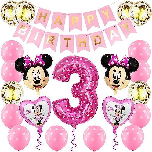 Minnie Luftballons, Minnie Mouse Themed Geburtstag,Cartoon-Maus Themed Geburtstag Dekorationen, Minniee Themed 3st Birthday Party Supplies, Party Supplies für Minniee Themenparty von YCGDPH