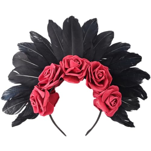 YCHUCH Einzigartige Gefiederte Blumenhaarbandhaardekoration Kopfstücke Halloween Stirnband Haarstücke Maskerade Party Accessoire von YCHUCH