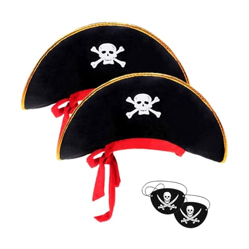 YCHUCH Piratenausrüstung Für Kinder Mit Schädeldruck Kostümhut Und Augenbinde Cosplay Accessoires Halloween Pirate Outfit von YCHUCH