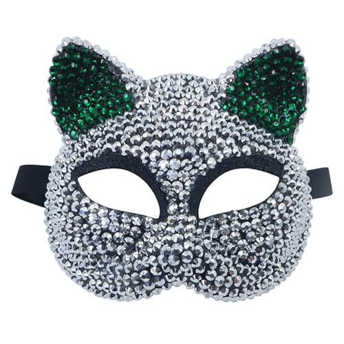 YCHUCH Strasssteine ​​Maskerade Maske Halloween Party Maske Katzen Gesichtsmaske Maskerade Maske Halbgesichtsmaske Für Frauen Männer Cosplay von YCHUCH