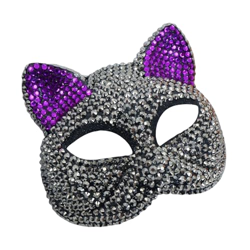 YCHUCH Strasssteine ​​Maskerade Maske Halloween Party Maske Katzen Gesichtsmaske Maskerade Maske Halbgesichtsmaske Für Frauen Männer Cosplay von YCHUCH