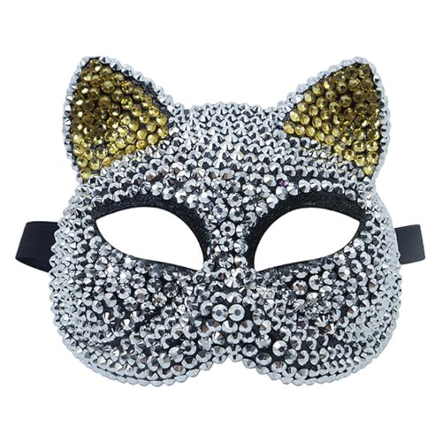 YCHUCH Strasssteine ​​Maskerade Maske Halloween Party Maske Katzen Gesichtsmaske Maskerade Maske Halbgesichtsmaske Für Frauen Männer Cosplay von YCHUCH