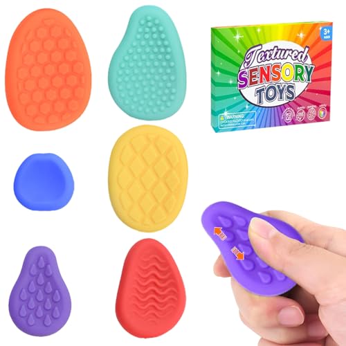 YCHYAN 6 Stück Fidget Toys Sensory Stones, Sinnesstein für Kinder, Anti Stress Silikon Sensory Toys, Geräuschloses Sensory Stones for Kids, Geeignet für Adhs Kinder, Autistische Kinder und Erwachsene von YCHYAN