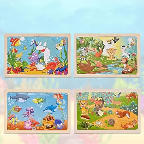 YCSYHQQX Set mit 4 Tierpuzzles für 3-, 4- und 5-Jährige, 4x24-teilige Holzpuzzles für Kinder, Früherziehungsspielzeug für Kinder, Montessori-Vorschul-Lernspielzeug, Geschenke für Mädchen und Jungen von YCSYHQQX