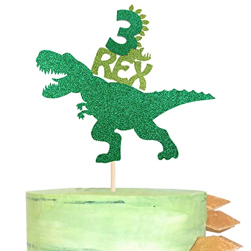 1 Pack Dinosaur 3rd Rex Happy Birthday Cake Topper Glitter T-Rex Third Cake Pick Baby Shower 3rd Birthday Dinosaur Theme Party Cake Decorations Supplies Green von YCTHUNFISH