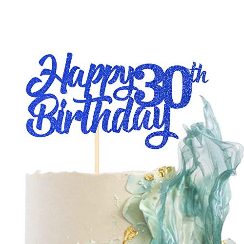 1 Pack Happy 30th Birthday Cake Topper Glitter 30th Birthday Cake Pick Cheers to 30 Years Old Thirty Fabulous Cake Decorations for 30th Birthday Theme Party Supplies Blue von YCTHUNFISH