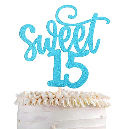 1 Pack Sweet 15 Cake Topper Glitter Fifteen 15th Birthday Cake Pick Cheers to 15 Years Old Cupcake Dekorationen für 15th Birthday Anniversary Party Kuchen Dekoration Supplies Hellblau von YCTHUNFISH