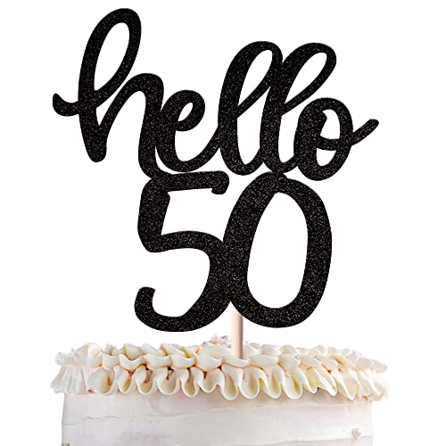 1 Packung Hello 50 Cake Topper Glitzer 50. Geburtstag Cake Pick Fifty Years Old Cheers to 50 Years Cake Decoration for Happy 50th Birthday Wedding Anniversary Dekorationen Party Supplies Black von YCTHUNFISH