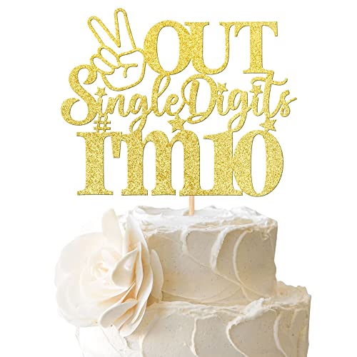 1 Packung Out Single Digits I'm 10 Cake Topper Glitter Double Digits 10 Cupcake Pick Cheers to 10 Years Old Ten Fabulous Cake Decorations for 10th Birthday Theme Party Supplies Gold von YCTHUNFISH