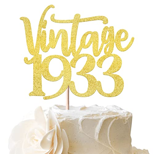 1 Packung Vintage 1933 Tortenaufsatz Ninety Awesome Since 1933 Cupcake Picks Happy 90 und fabelhafte Kuchendekorationen für 90. Geburtstag, Hochzeit, Partyzubehör, Gold von YCTHUNFISH