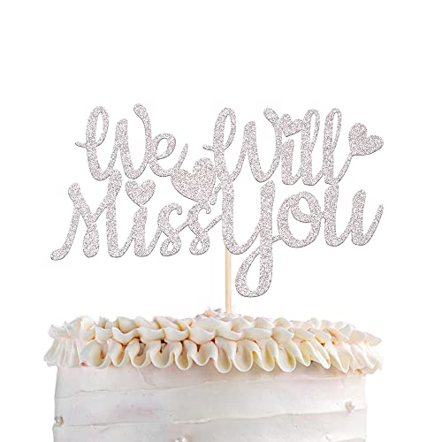 1 Packung "We Will Miss You" Kuchendekoration Glitzer Rot Liebe Herz Glück Kuchen Picker Ruhestand Thema Going Away Party Kuchen Dekorationen Silber von YCTHUNFISH