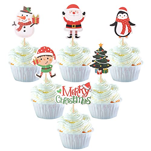 24 Stück Frohe Weihnachten Cupcake Toppers Schneemann Weihnachtsbaum Weihnachtsmann Weihnachten Cupcake Picks Frohe Weihnachten Thema Frohe Weihnachten Frohe Neujahr Urlaub Party Kuchen Dekorationen Zubehör von YCTHUNFISH