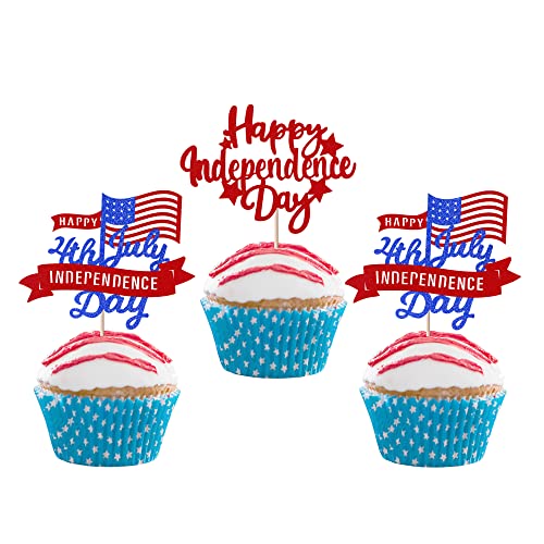 24 Stück Happy Independence Day Cupcake Topper Happy 4th of Juli Cupcake Picks National Flag Patriotische Cupcake Dekorationen Star American Independence Day Thema Party Kuchen Dekorationen Supplies von YCTHUNFISH