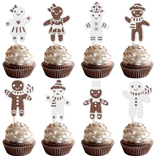 24 Stück Lebkuchen-Gender Reveal Cupcake Toppers Glitzer Weihnachten Lebkuchenmann Junge oder Mädchen Cupcake Picks Neujahr Xmas Urlaub Thema Baby Shower Kinder Geburtstag Party Kuchen Dekorationen von YCTHUNFISH