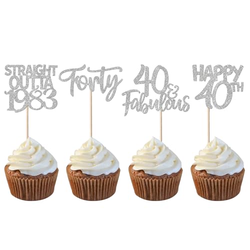 24 Stück Straight Outta 1983 Cupcake Toppers Glitter Forty Happy 40th Cupcake Picks Cheers to 40 Years Birthday Cake Decorations for Happy 40th Birthday Anniversary Party Supplies Silver von YCTHUNFISH