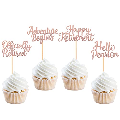 36 Stück Happy Retirement Cupcake Topper Glitzer Offiziell Ruhestand Hello Pension Abenteuer Begins Cupcake Picks Ruhestand Thema Geburtstag Party Kuchen Dekorationen Zubehör Rose Gold von YCTHUNFISH