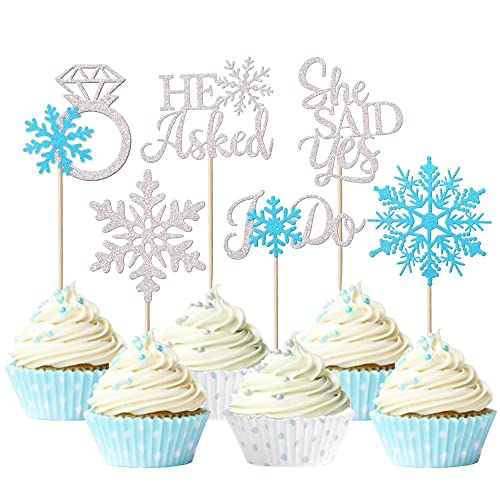 36 Stück "He Asked She Said Yes" Cupcake-Topper Glitzer Liebe Herz I do Ring Schneeflocken Brautdusche Kuchen Lebensmittel Picks Dekorationen für Hochzeit Verlobung Thema Party Zubehör von YCTHUNFISH