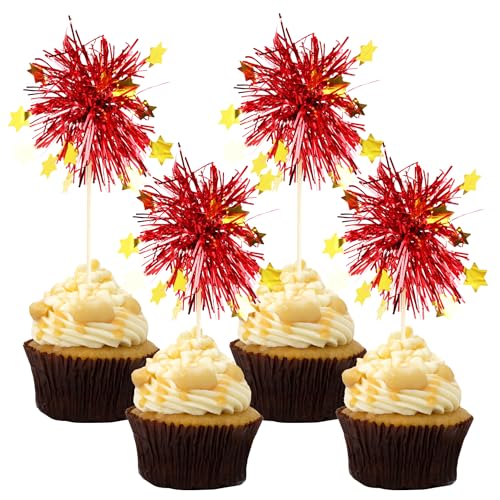 Cupcake-Topper aus Folie, Rüschen, Feuerwerk, Cupcake-Aufsätze, glitzerndes Lametta, Happy Birthday, Urlaub, Cupcake-Picks, Getränke-Rührstäbchen, Cocktail-Essen, Obst, Zahnstocher für Geburtstag, von YCTHUNFISH