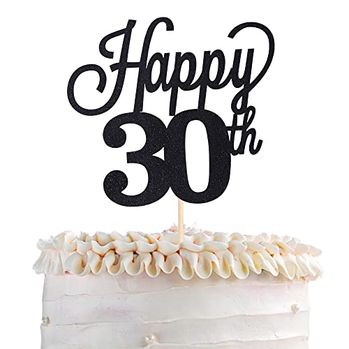 Tortenaufsatz "Happy 30th 30" mit schwarzer Glitzer-Zahl zum 30. Geburtstag, als Kuchendekoration für Prost bis zum 30. Geburtstag, Hochzeitstag, Partyzubehör von YCTHUNFISH