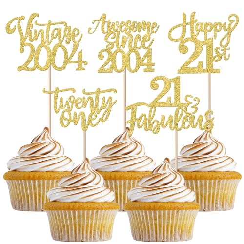 e 2003 Cupcake Toppers Glitter Happy 21st Twenty-one Awesome Since 2003 Cupcake Picks 21 Fabulous Cake Decorations for 21st Birthday Wedding Anniversary Party Supplies Gold von YCTHUNFISH