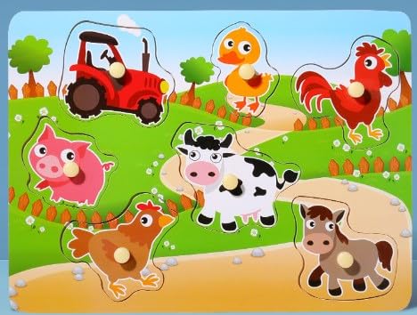 Wooden Grab Puzzle, Animal Farm, Wooden Puzzle from 1 2 3 Years, Wooden Puzzle for Children's Gifts, Children's Wooden Puzzle, Plug-in Puzzle for Boys and Girls von YCVBCY