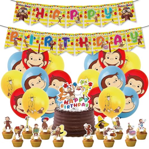 YCVBCY Affe Kinder Geburtstag Party Dekoration Ballon Set einschließlich Banner, Ballons und Kuchen Toppers für Jungen für Mädchen Geburtstag Dekorationen Luftballons - 32 PCS von YCVBCY