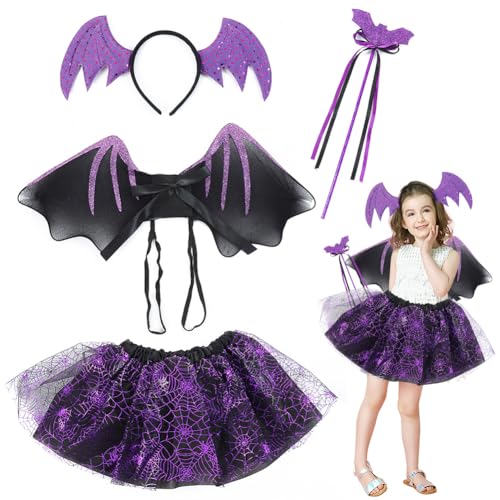 YCVBCY Halloween Fledermaus Kostüm Kinder Set,Fledermaus Kostüm Set,mit Fledermaus Headband, Stab,Flügel und Tutu für Halloween Cosplay Party Maskerade für Kinder von YCVBCY