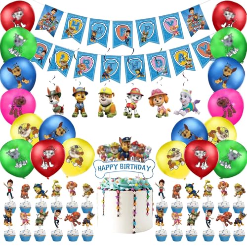 50 Stück Geburtstagdeko,Jungen Birthday Decorations,Kinder Geburtstag Deko,Banner,Latexballon,Cupcake Toppers von YCWSSB