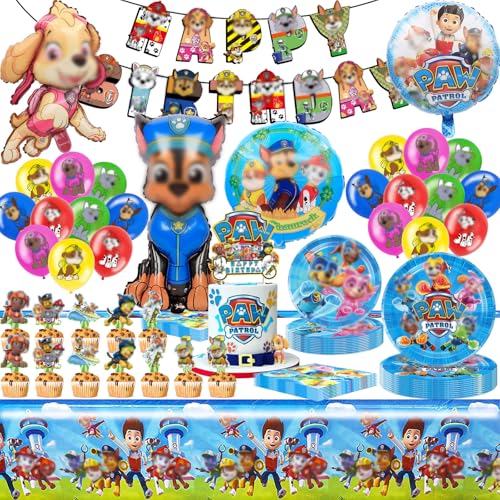 79 Stück Geburtstag Deko, Kinder Geburtstagdeko,Jungen Mädchen Birthday Decorations Set mit Teller,Banner,Servietten,Luftballons,Cake Topper von YCWSSB