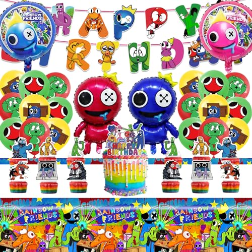 Rain Friend Party Set Kindergeburtstag, 37 PCS Birthday Party Supplies, Party Deko Set mit Happy Birthday Banner, Ballons Geburtstag, Kuchen Deko, Geburtstag Tischdecke, Geburtstag Deko Junge Mädchen von YCWSSB