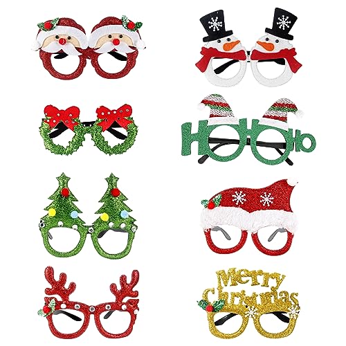 Weihnachtsbrille 8 Stück Weihnachtsbaum Weihnachtsfeier Brille Rahmen Weihnachtsbrille Lustige Weihnachtsbrillen Weihnachtsbaum, Geweihe, Weihnachtskostüm Party Dekoration, Für Kinder Erwachsene von YCZCHE14