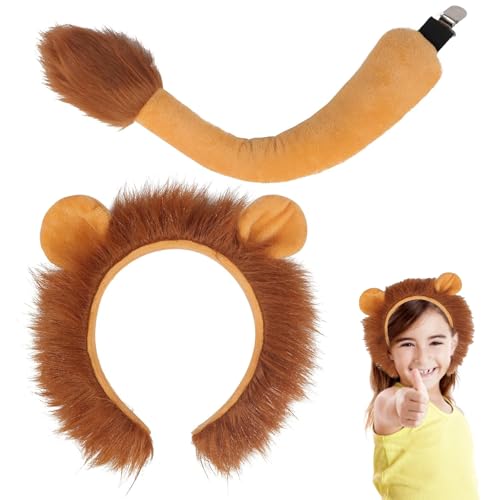 YCZCHE14 Löwenkostüm Kinder | Löwenohren und Schwanz Set | Tierkostüm für Halloween, Karneval, Fasching & Cosplay | Löwen Haarspange Headwear für Mottopartys von YCZCHE14