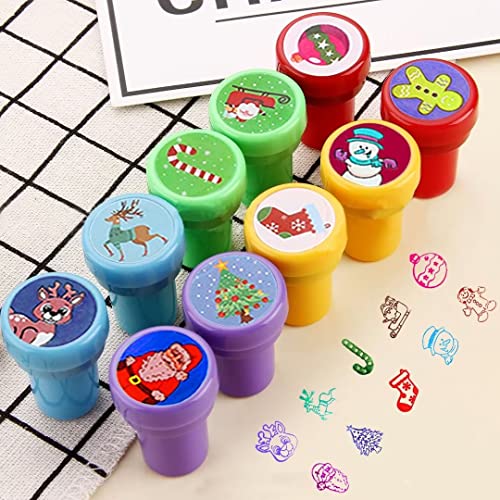 YDMAJF Kinder Selbstfärbend Stempel,10 Stück Kinder Stempel Weihnachten Kinder,Spielzeugstempel Weihnachts,Selbstfärbende Stempel Weihnachten für weihnachtliche Bastelarbeiten und Dekorationen (A) von YDMAJF